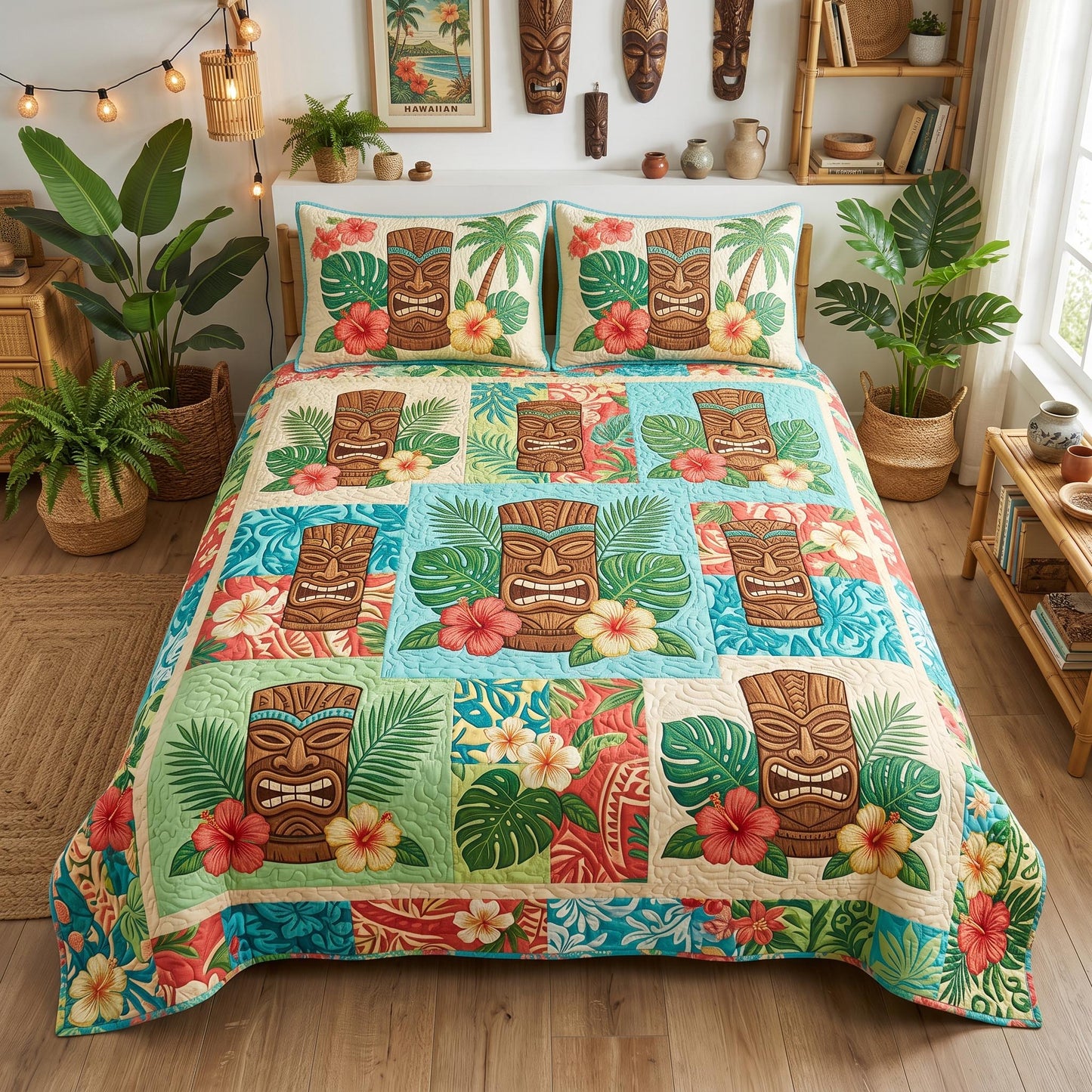Tiki Culture 3-Piece Quilted Bedding Set NCU0TD2703