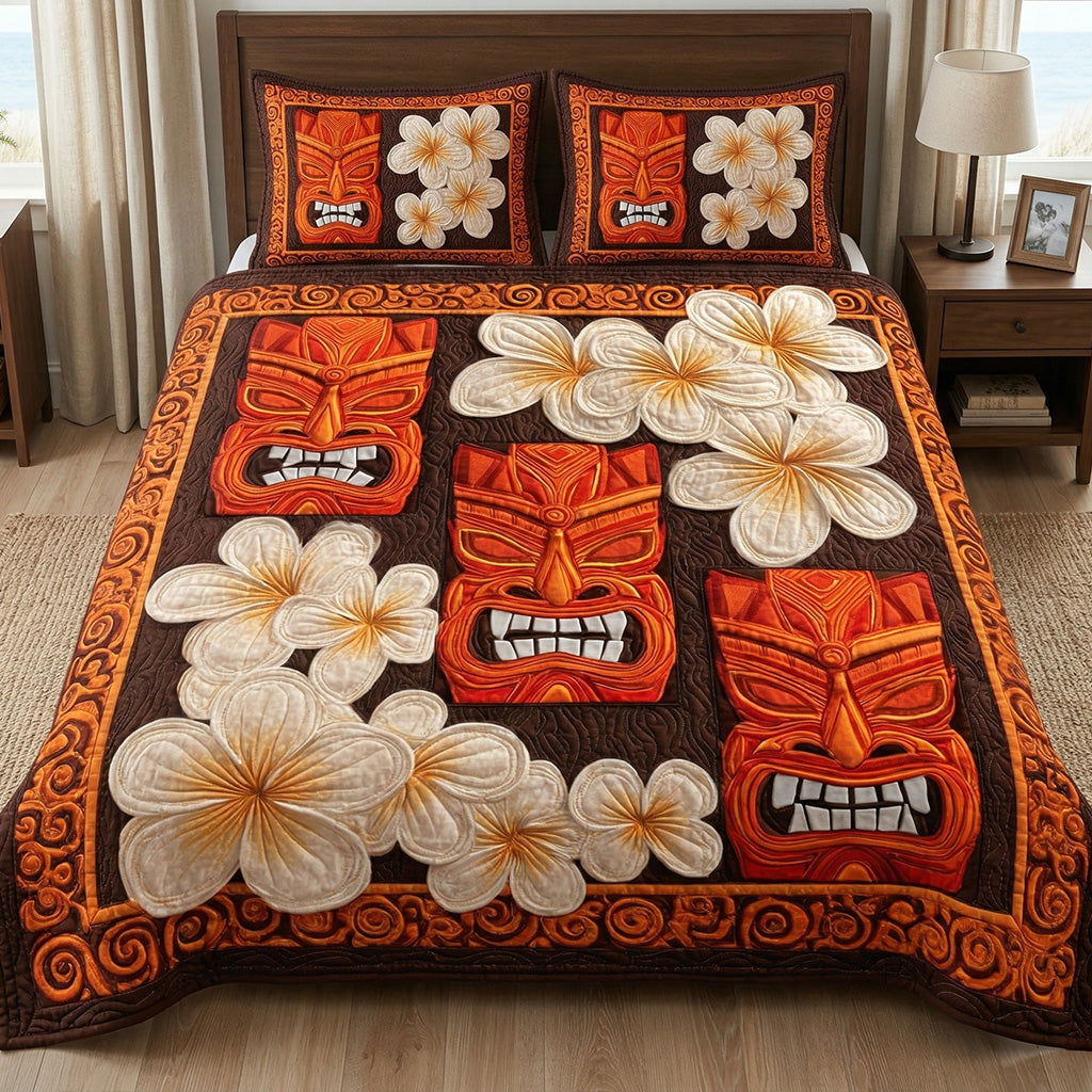 Tiki Plumeria 3-Piece Quilted Bedding Set NCU0NT12710