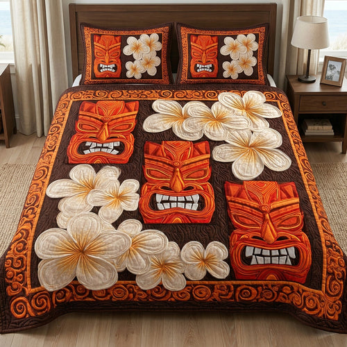 Tiki Plumeria 3-Piece Quilted Bedding Set NCU0NT12710