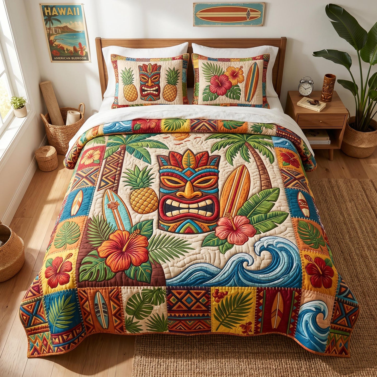 Tiki Ritual 3-Piece Quilted Bedding Set NCU0TD2699