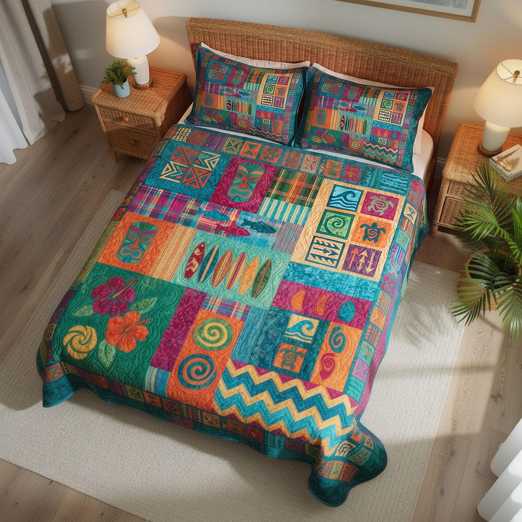 Tiki Torch Glow 3-Piece Quilted Bedding Set NCU0PT11707