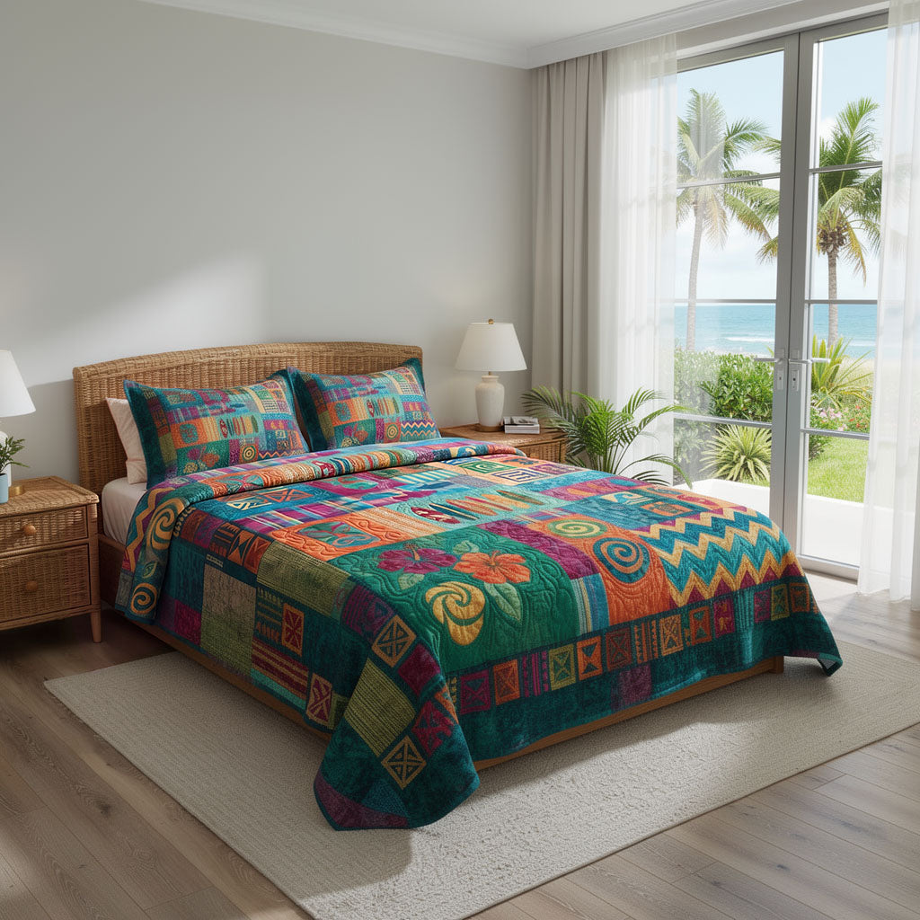 Tiki Torch Glow 3-Piece Quilted Bedding Set NCU0PT11707