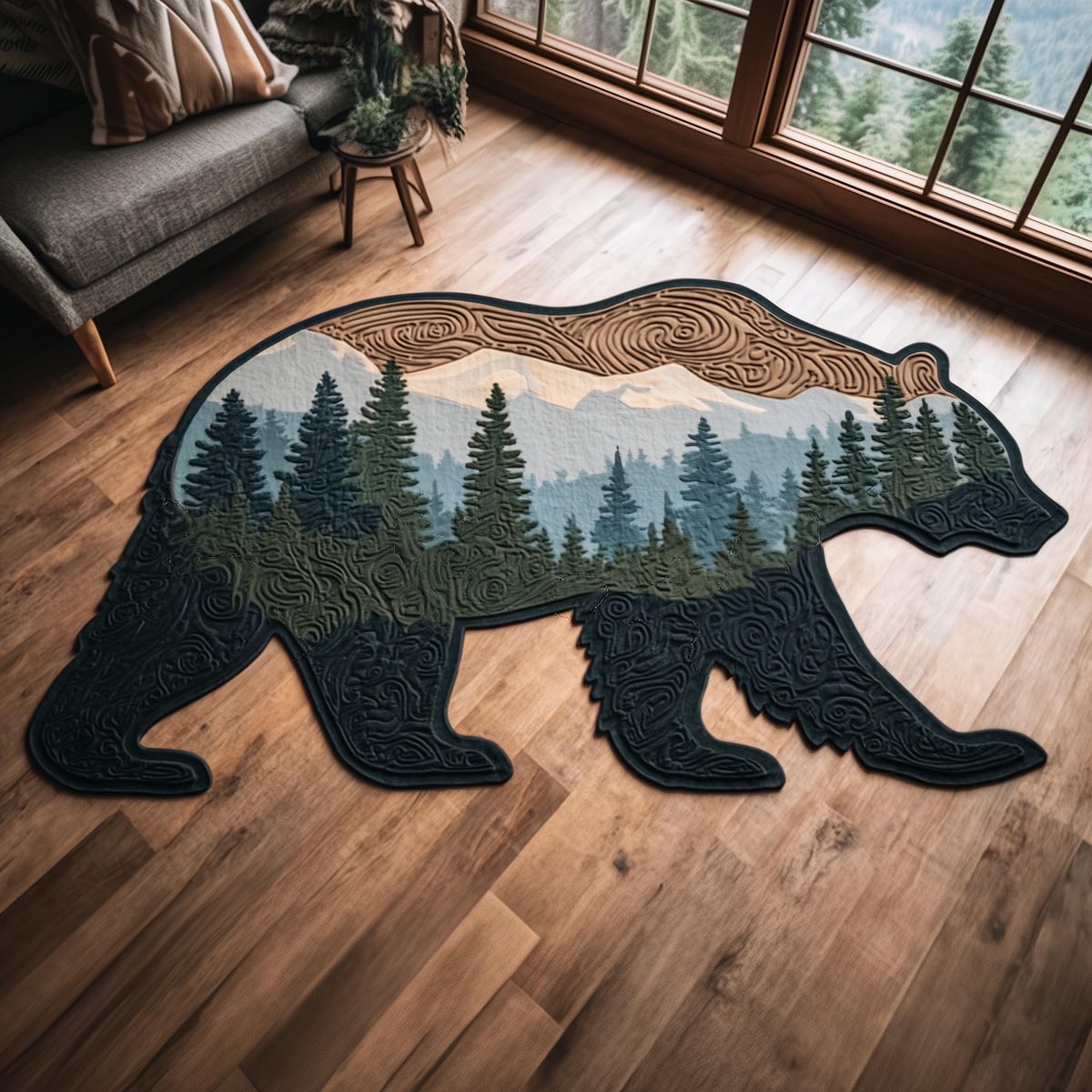 Timber Bear Custom Shape Area Rug NCU0DV9574