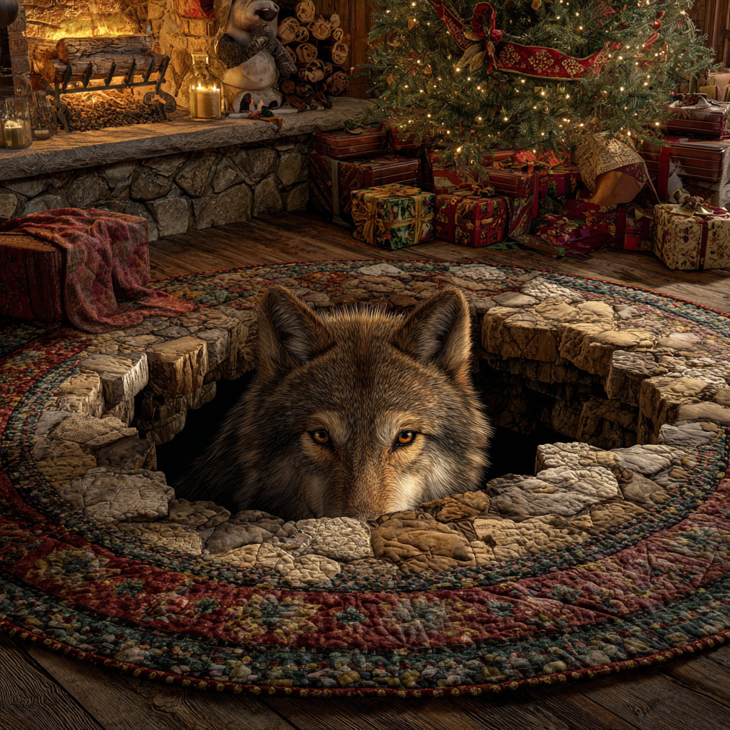 Timber Wolf Eyes Quilted Round Mat NCU0HH1457