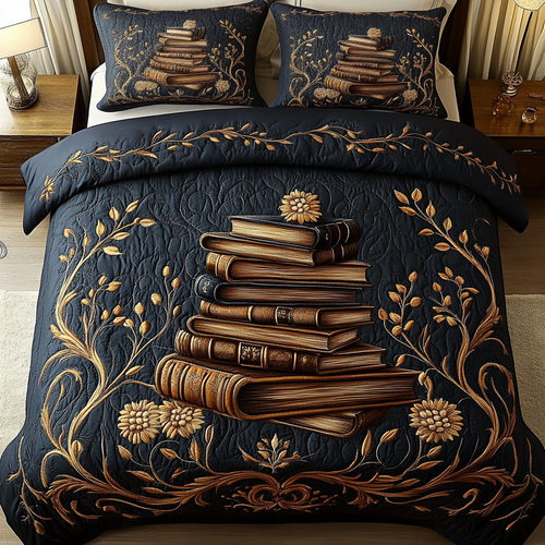Timeless Books 3-Piece Quilted Bedding Set NCU0VL1260