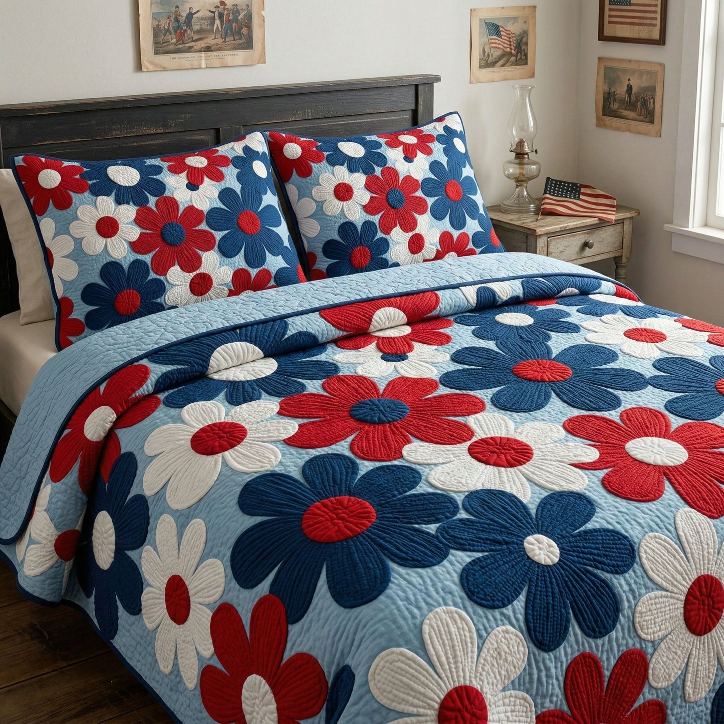 Timeless Flag Blossoms 3-Piece Quilted Bedding Set NCU0NT12374