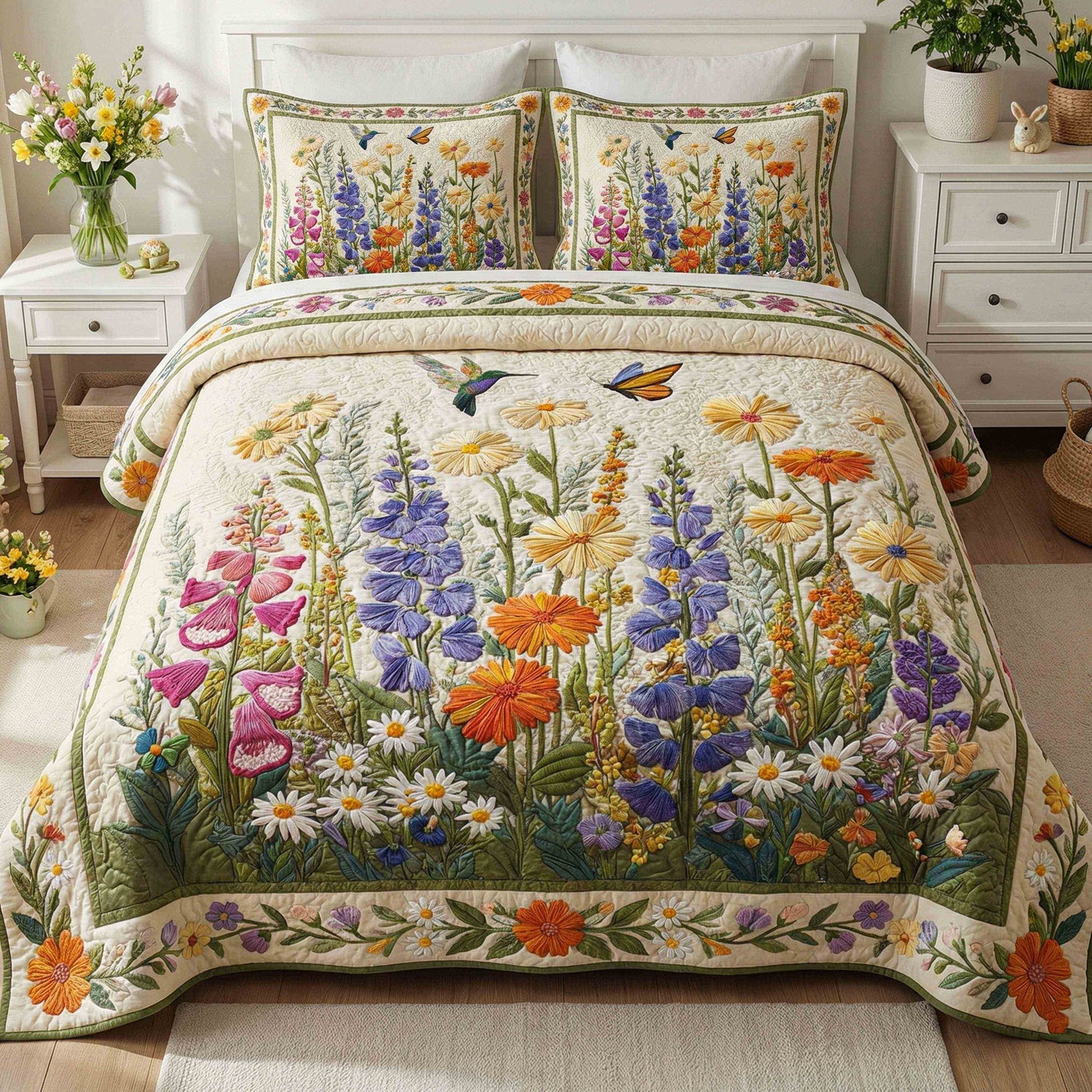 Spring 3-Piece Quilted Bedding Set NCU0VT375