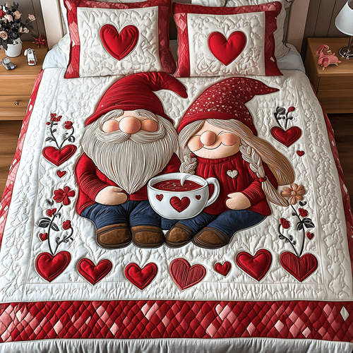 Timeless Gnome Love 3-Piece Quilted Bedding Set NCU0TH2558