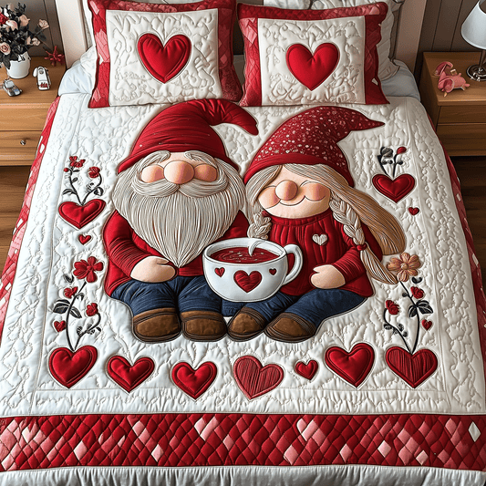 Timeless Gnome Love 3-Piece Quilted Bedding Set NCU0TH2558