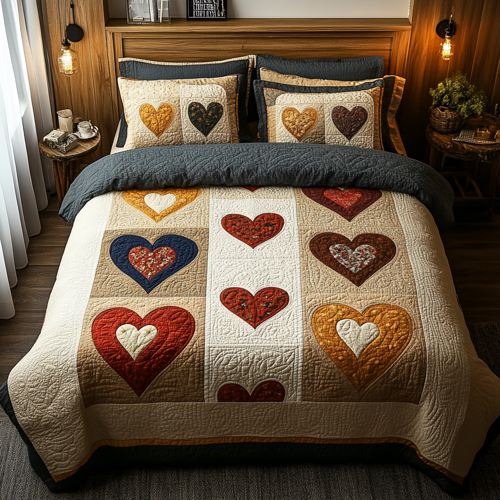 Heart 3-Piece Quilted Bedding Set NCU0VT85
