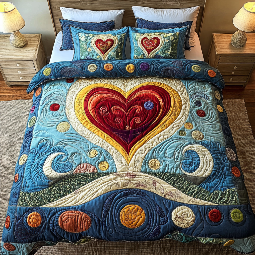 Timeless Hearts 3-Piece Quilted Bedding Set NCU0DK4253