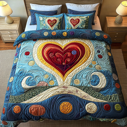 Timeless Hearts 3-Piece Quilted Bedding Set NCU0DK4253