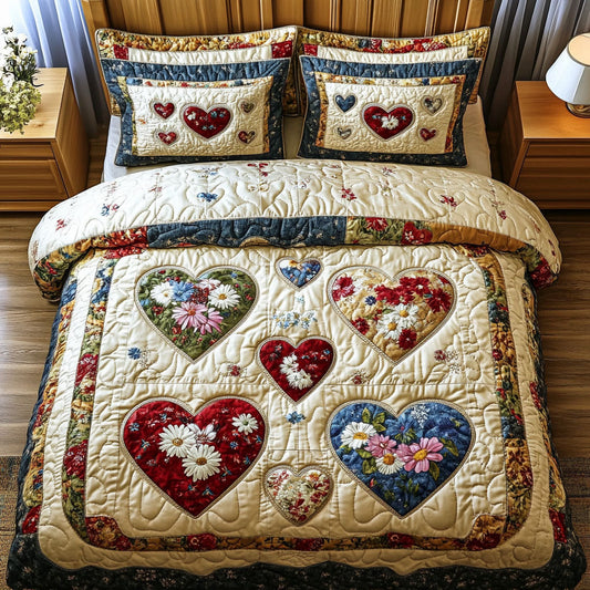 Timeless Hearts Bloom 3-Piece Quilted Bedding Set NCU0PT3719