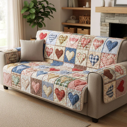 Timeless Hearts Quilted Sofa Cover NCU0TV1483