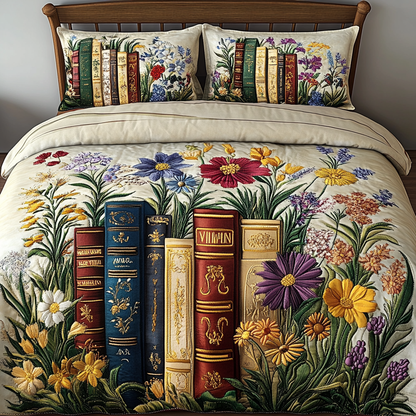 Timeless Literary Garden 3-Piece Quilted Bedding Set NCU0VL1332