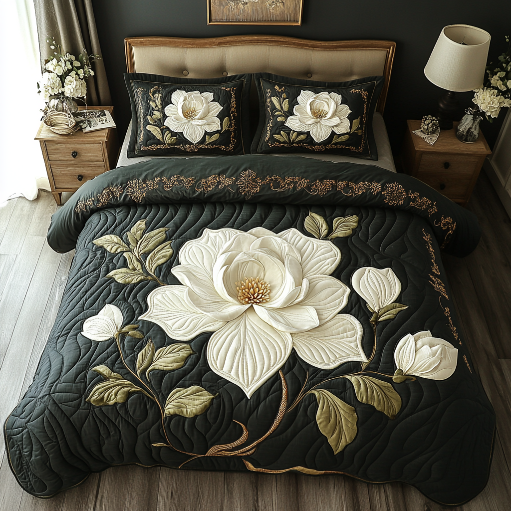 Timeless Magnolia 3-Piece Quilted Bedding Set NCU0DV3630