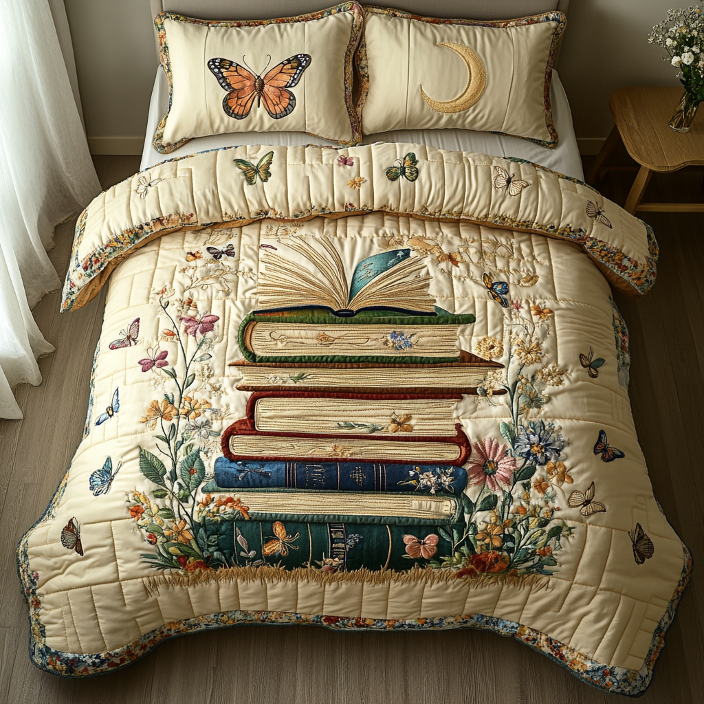 Timeless Pages 3-Piece Quilted Bedding Set NCU0DK4776
