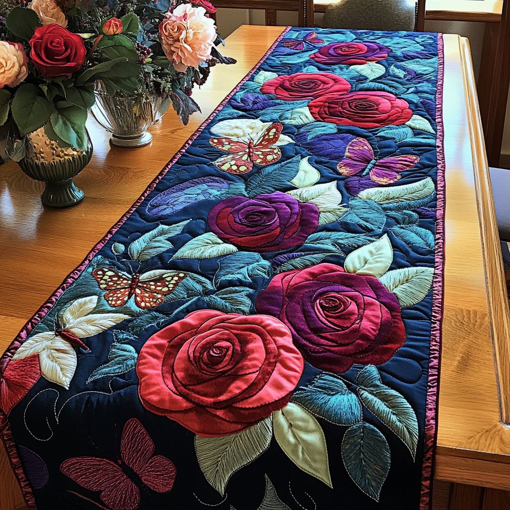 Timeless Roses Quilted Table Runner NCU0VL1429