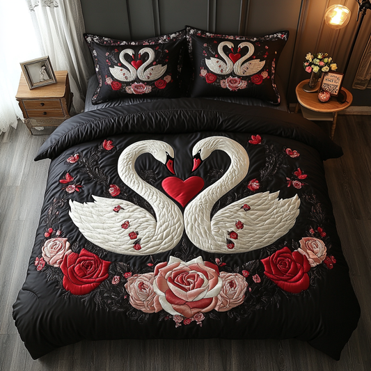 Timeless Swan Love 3-Piece Quilted Bedding Set NCU0DK3212
