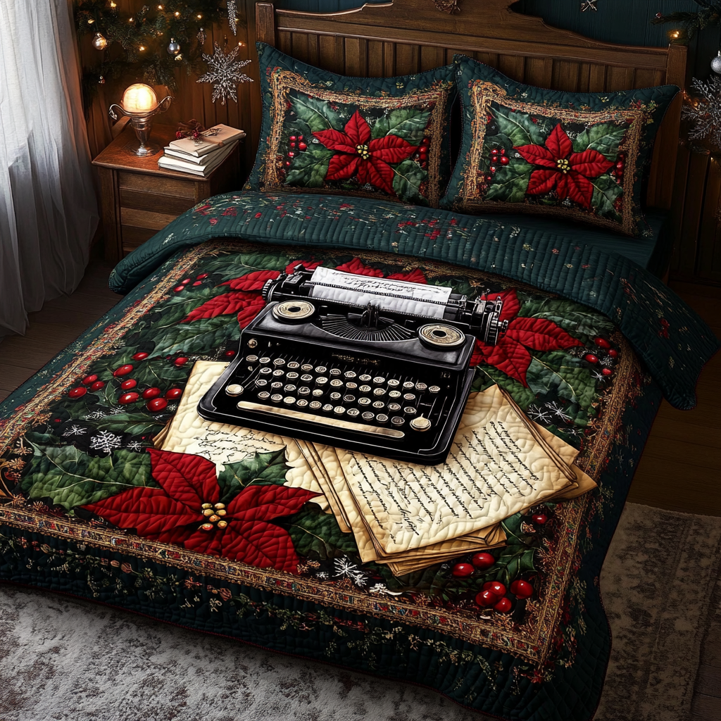 Timeless Typewriter 3-Piece Quilted Bedding Set NCU0TL2113