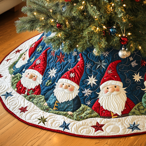 Tinsel Gnomes Quilted Christmas Tree Skirt NCU0VH445