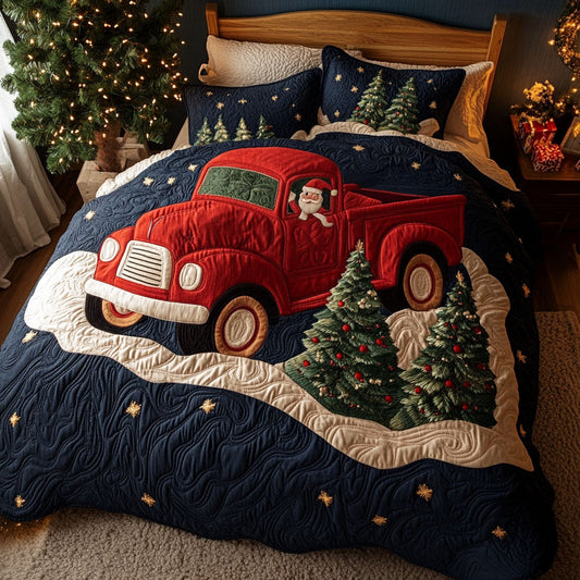 Tinsel Topped Truck 3-Piece Quilted Bedding Set NCU0PT2747