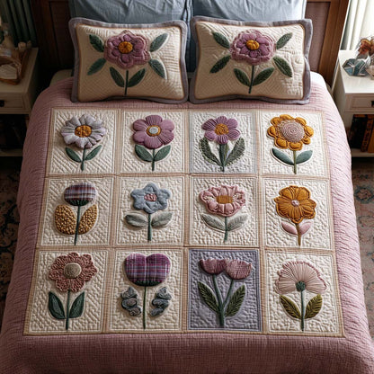 Tiny Blossoms 3-Piece Quilted Bedding Set NCU0NT7851