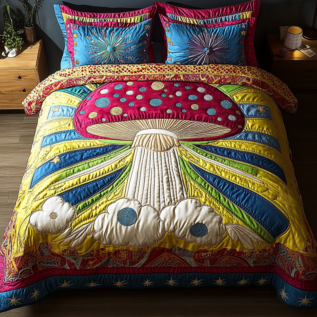 Toadstool Charm 3-Piece Quilted Bedding Set NCU0DK4670