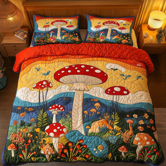 Toadstool Charm 3-Piece Quilted Bedding Set NCU0DK5002