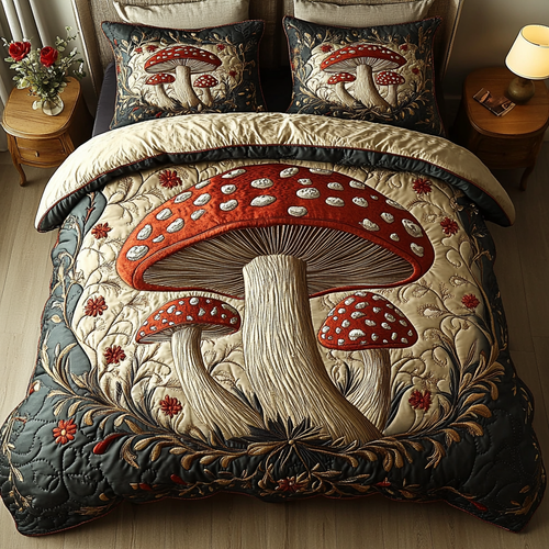 Toadstool Twilight 3-Piece Quilted Bedding Set NCU0DK3758