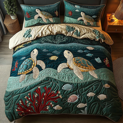 Tortoise Tranquility 3-Piece Quilted Bedding Set NCU0DK2927
