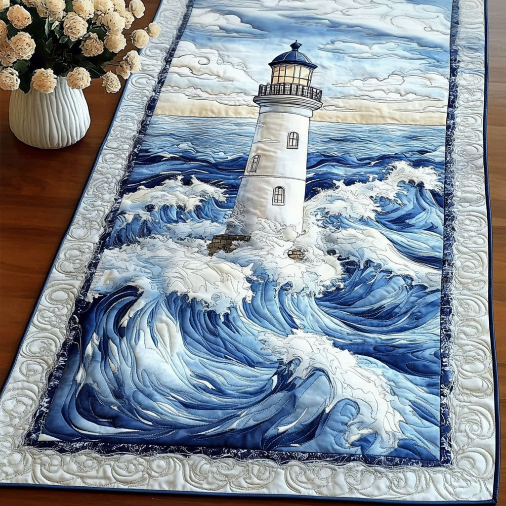 Wave Table Runner Pattern Tower Amidst Waves Quilted Table Runner NCU0NT3768 – Vantique