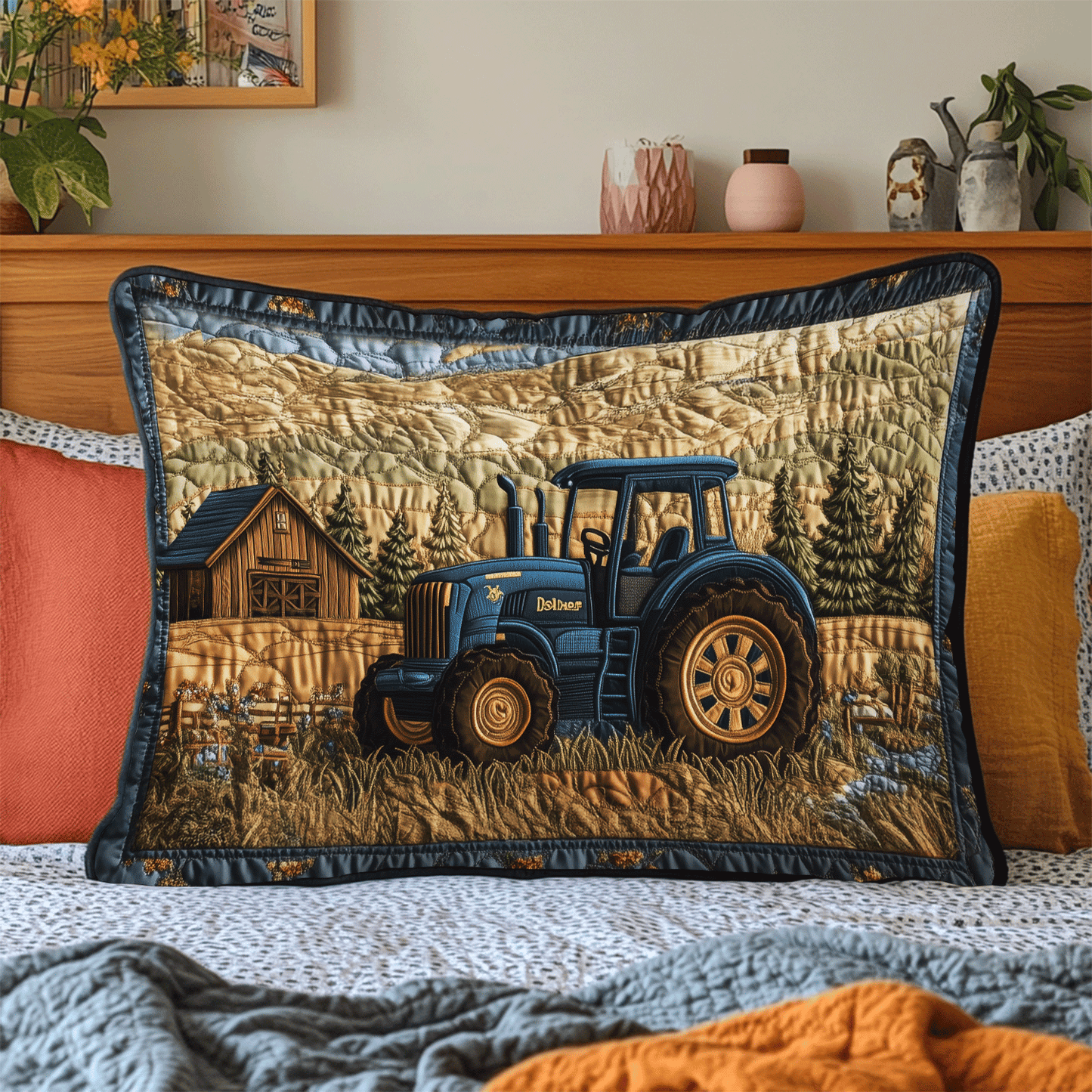 Tractor Adventure Quilted Bedding Pillow Case NCU0DV4787