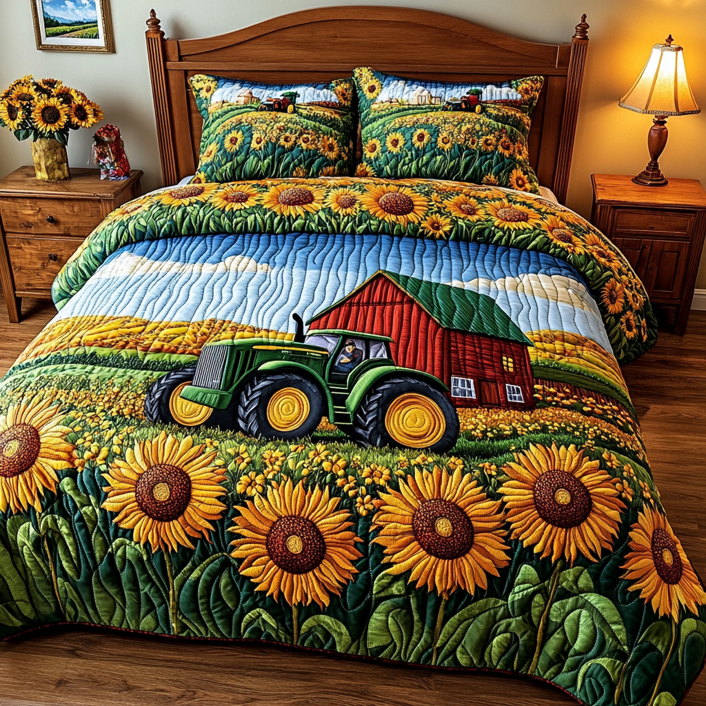 Tractor Bloom 3-Piece Quilted Bedding Set NCU0VL2088