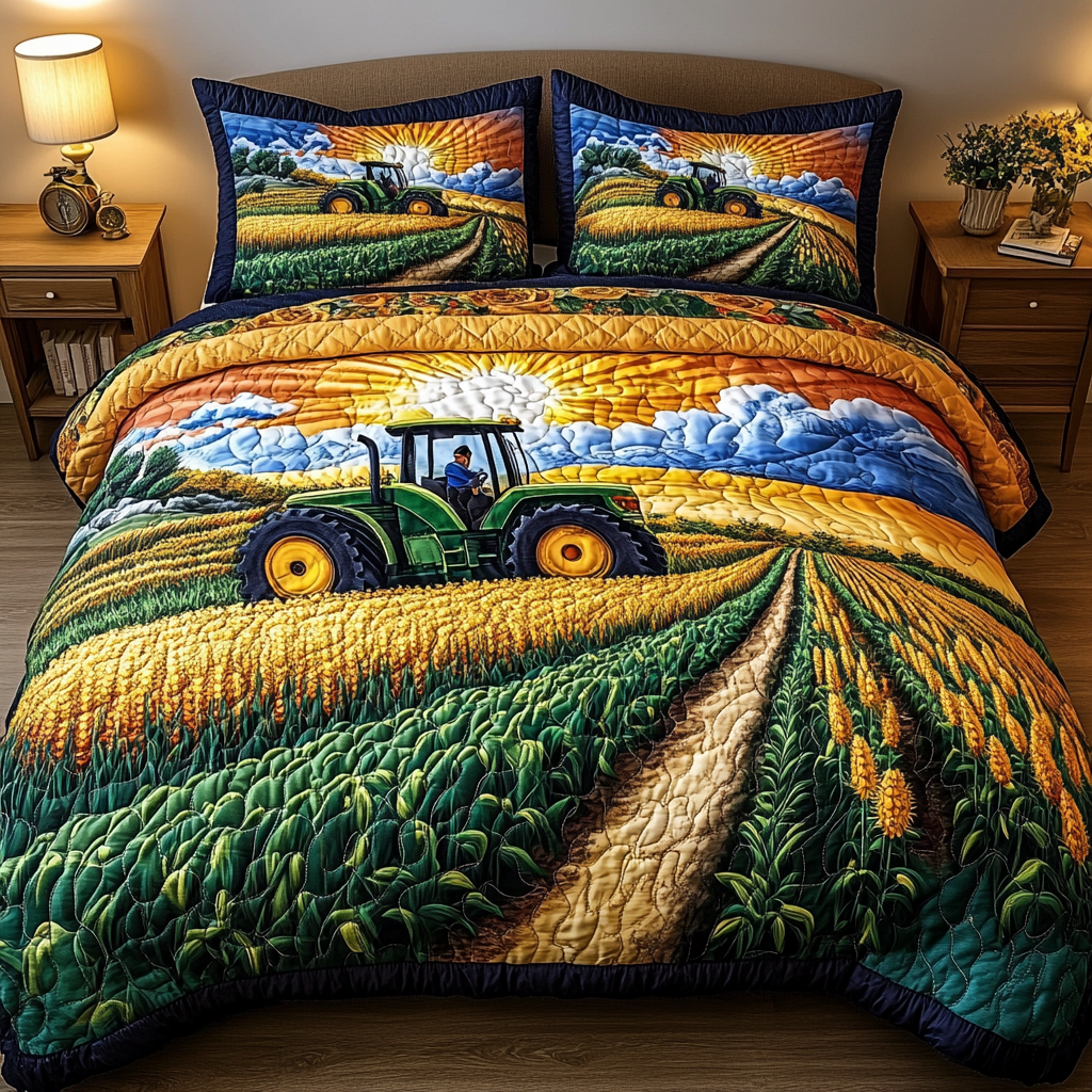 Tractor Sunrise 3-Piece Quilted Bedding Set NCU0VL2077