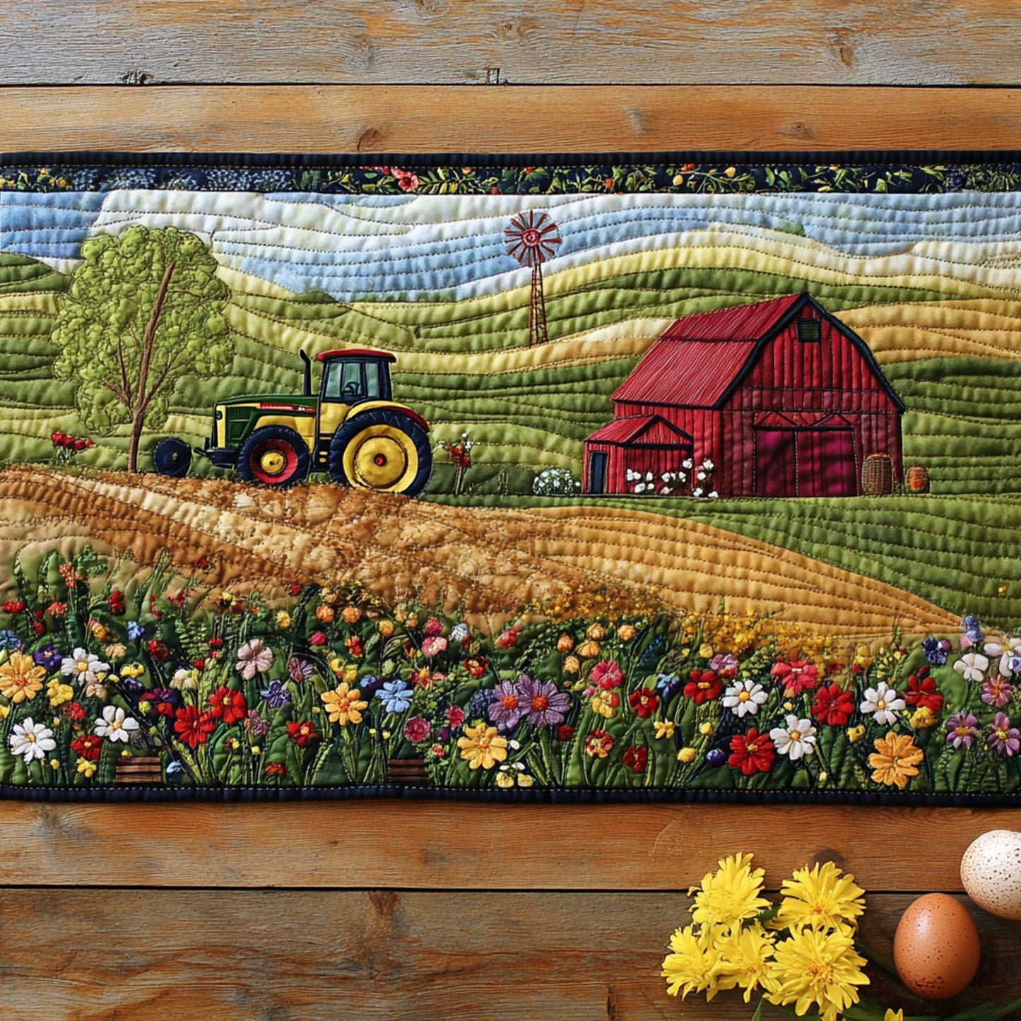 Tractor Tracks Quilted Table Runner NCU0PT6149