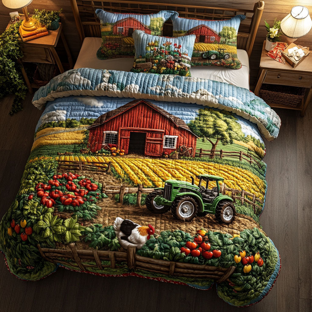 Tractor in Field 3-Piece Quilted Bedding Set NCU0NT6147