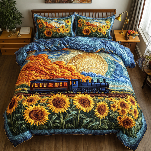Train Adventure 3-Piece Quilted Bedding Set NCU0DK7997