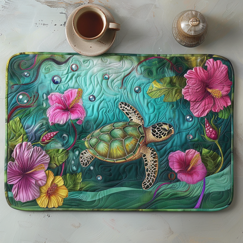 Tranquil Turtle and Hibiscus Quilted Placemat NCU0TL139