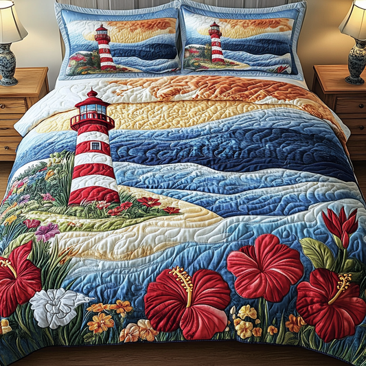 Tranquil Lighthouse 3-Piece Quilted Bedding Set NCU0VH4445