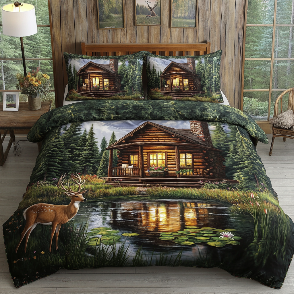 Tranquil Log Cabin 3-Piece Quilted Bedding Set NCU0DK3675