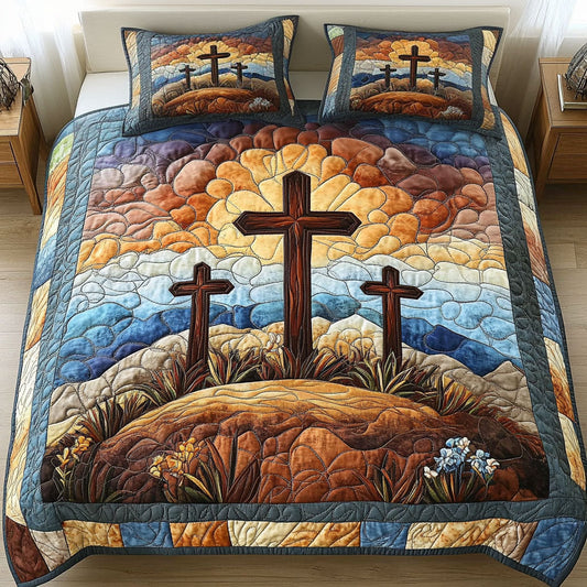 Tranquil Morning Crosses 3-Piece Quilted Bedding Set NCU0NT3508