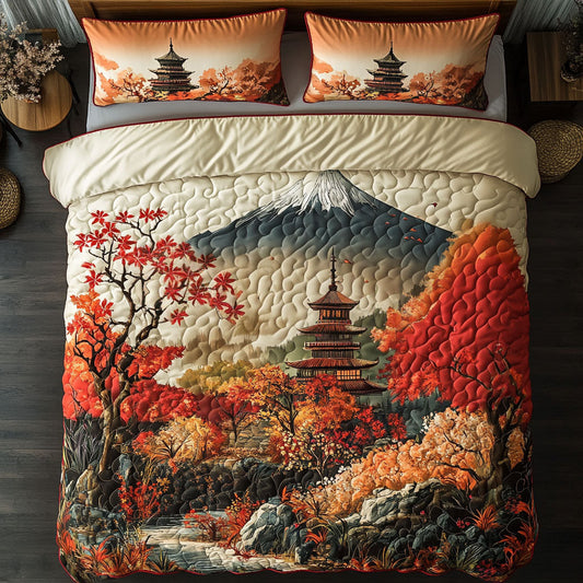 Tranquil Pagoda View 3-Piece Quilted Bedding Set NCU0NT7397