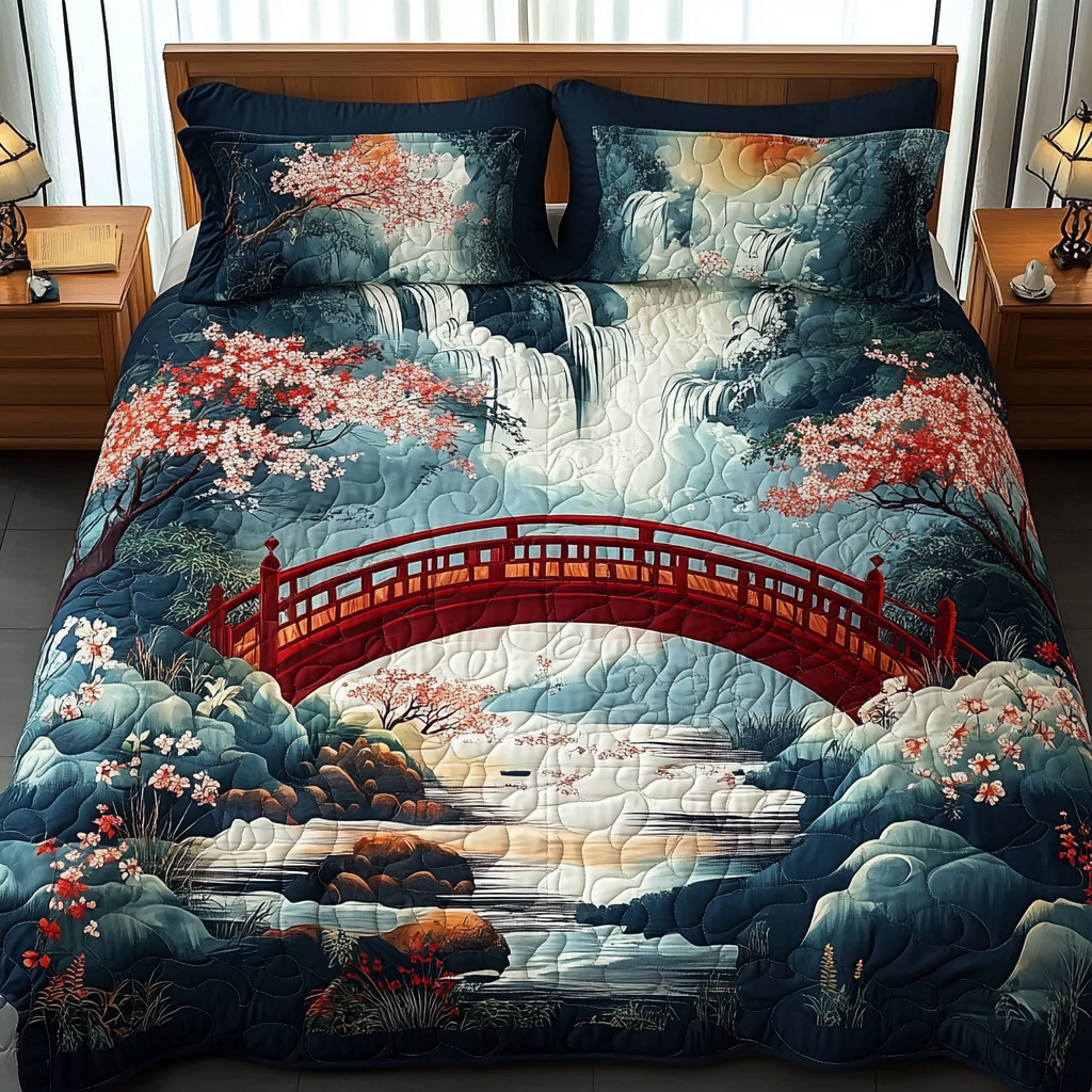 Tranquil Sakura 3-Piece Quilted Bedding Set NCU0DV5481