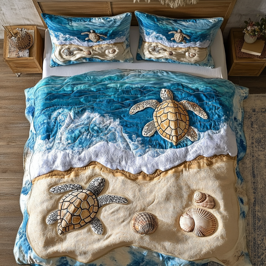 Tranquil Turtle 3-Piece Quilted Bedding Set NCU0DK7424