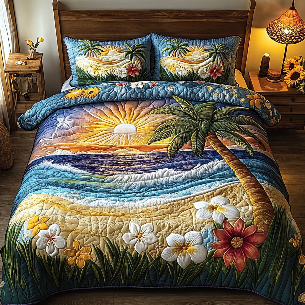 Tranquil Waves 3-Piece Quilted Bedding Set NCU0VL1851