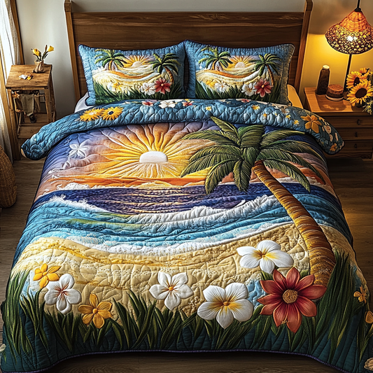 Tranquil Waves 3-Piece Quilted Bedding Set NCU0VL1851