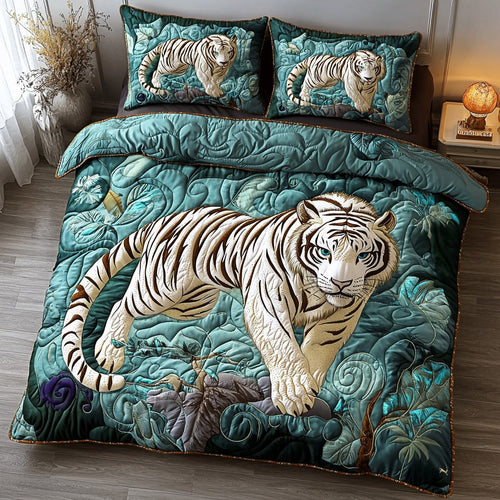 Tranquil White Tiger 3-Piece Quilted Bedding Set NCU0DV6487