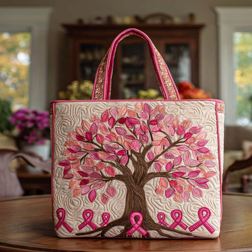 Pink Ribbon Quilted Tote Bag NCU0VT239