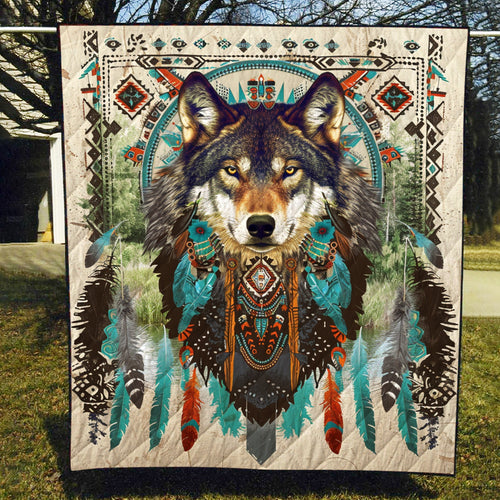 Tribal Harmony Wolf Quilted Blanket NCU0TH135